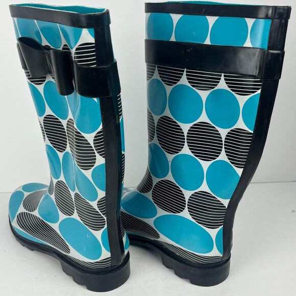 Weather Spirits Rain Boots Size 8 Blue Black Rubber Pull On Low Block Heel 1.3in - Picture 3 of 6